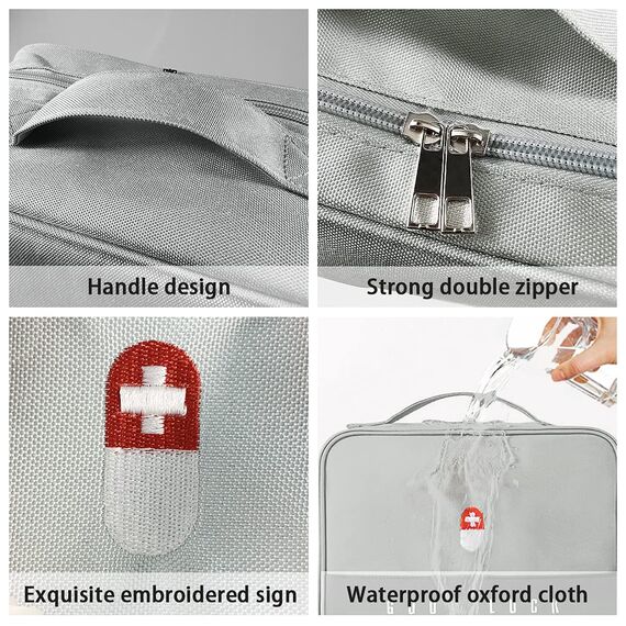WOGOPRO 2stk Medikament Tasche Große Kapazität Medizinische Notfalltasche Leer wasserdichte Medizin Aufbewahrungstasche Tragbar Medikamententasche Für Home, Office, Reisen(Grau)