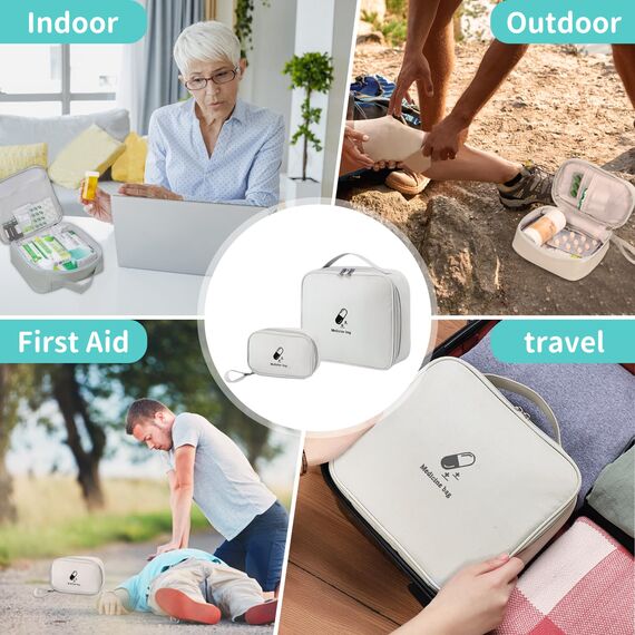 JUNUNDJING 2 Stück Medikamententasche, Große & Klein Medikamententasche Reise, Reiseapotheke Tasche Wasserdicht, Erste Hilfe Tasche leer, Erste Hilfe Set Outdoor (Grau)