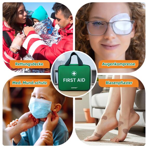 HONYAO Erste Hilfe Set 180 Teile, Erste Hilfe Kasten für Zuhause Kinder Outdoor Reise Camping Wandern Arbeitsplatz, Sport First Aid Kit, Grün