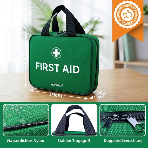 HONYAO Erste Hilfe Set 180 Teile, Erste Hilfe Kasten für Zuhause Kinder Outdoor Reise Camping Wandern Arbeitsplatz, Sport First Aid Kit, Grün