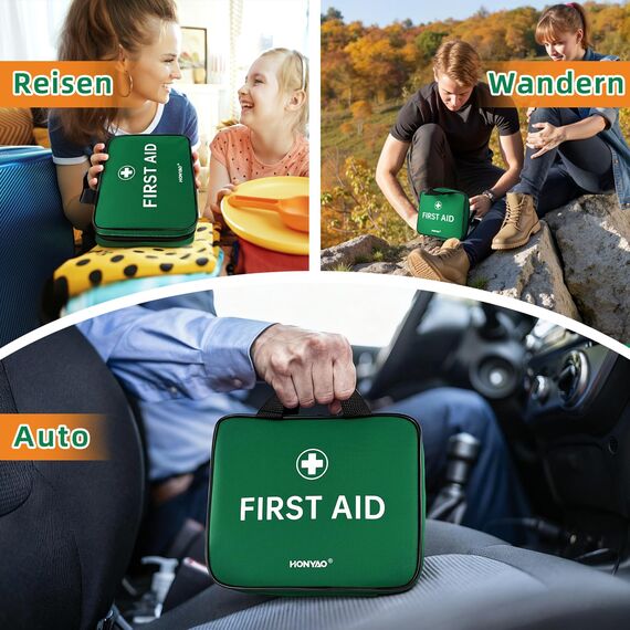 HONYAO Erste Hilfe Set 180 Teile, Erste Hilfe Kasten für Zuhause Kinder Outdoor Reise Camping Wandern Arbeitsplatz, Sport First Aid Kit, Grün