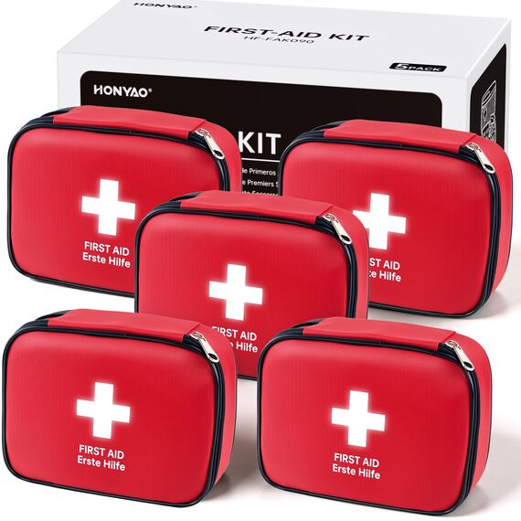 HONYAO Erste Hilfe Set 5 Stück, Mini Reiseapotheke, Notfalltasche Notfallset Klein für Outdoor Zuhause Auto Arbeitsplatz Camping Motorrad Fahrrad Wandern Notfall