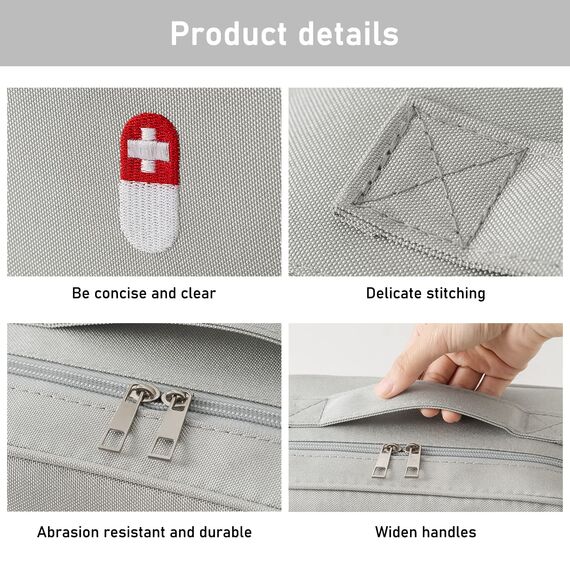 Medikament Tasche, 3 Stück Wasserdichte Medizin Aufbewahrungstasche Medikamententasche Leer Erste Hilfe Tasche Große Kapazität Medizinische Notfalltasche für Home, Office, Reisen (Grau)