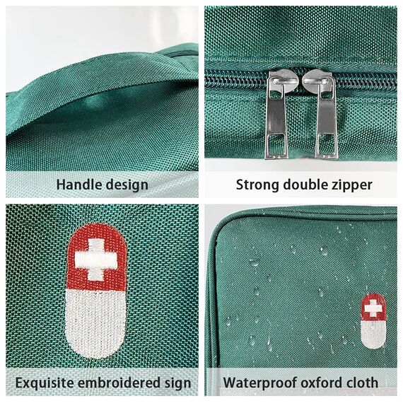 WOGOPRO 2stk Medikamententasche Große Kapazität Medizinische Notfalltasche Leer wasserdichte Medizin Aufbewahrungstasche Tragbar Medikamententasche Für Home, Office, Reisen(Grün)