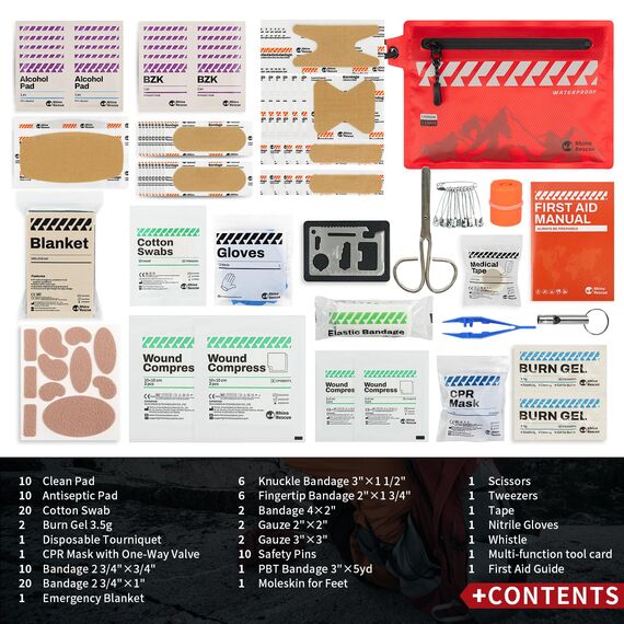 Rhino Rescue Kleiner Erste-Hilfe-Kasten, Ultraleichtes wasserdichtes medizinisches Kit für Wandern, Rucksacktourismus, Radfahren, Auto, Reise (Rot)