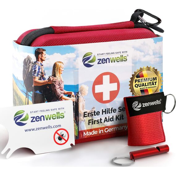 Zenwells® Erste-Hilfe-Set nach DIN 13167 – mit CPR Maske & Rettungsdecke – wasserdicht & kompakt – ideal für Outdoor, Reise & Alltag