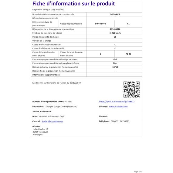 GOODRIDE - 215/65 R16 TL 98H SW608 SNOWMASTER M+S 3PMSF - Winterreifen