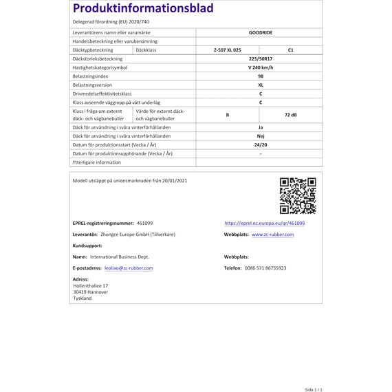 GOODRIDE - 225/50 R17 TL 98V Z-507 XL M+S 3PMSF - Winterreifen