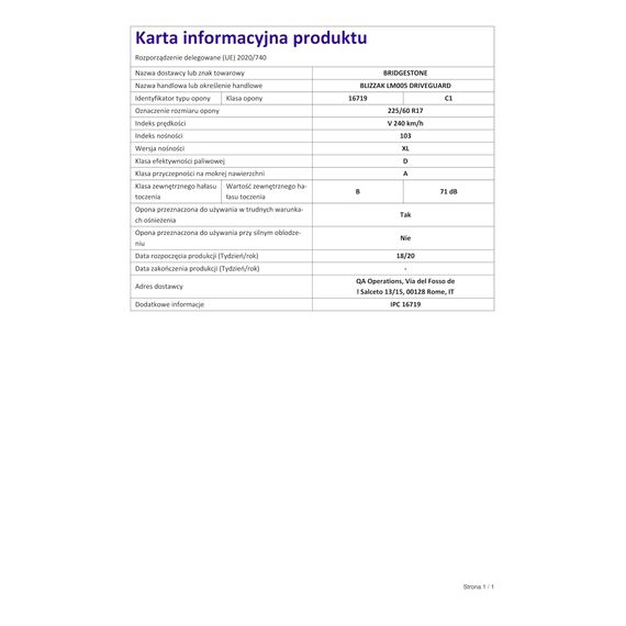 Bridgestone BLIZZAK LM005 DRIVEGUARD - 225/60 R17 103V XL - E/A/71 - Winterreifen mit RFT (PKW & SUV)