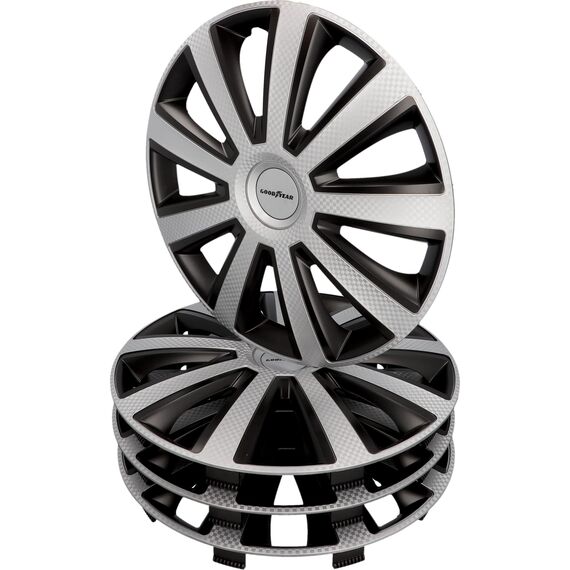Goodyear Auto Radzierblenden Radkappen Radblenden „Memphis Carbon“, 4er Set, 40,64 cm (16 Zoll), Schwarz/Silber