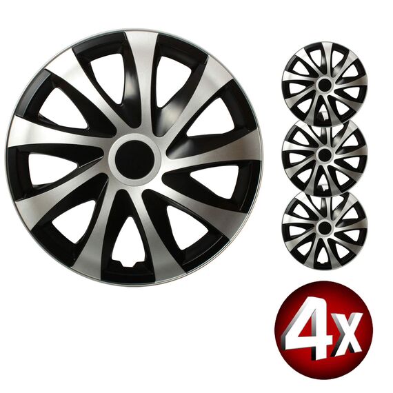All4You Radzierblenden Draco CS Schwarz Silber 15" Zoll Radkappen Radblenden 4 Stück Silver Black