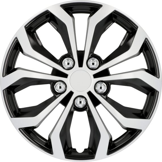 cartrend Daytona Universal Radzierblenden in schwarz/silber, Radkappen 15 Zoll, Felgenschutz aus robustem Kunststoff, 4 Zierblenden, Autozubehör