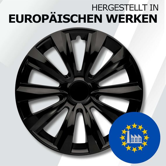 Radkappen 16 Zoll schwarz für Stahlfelgen - Deltanos Radzierblenden in 13-16 Zoll schwarz und Silber