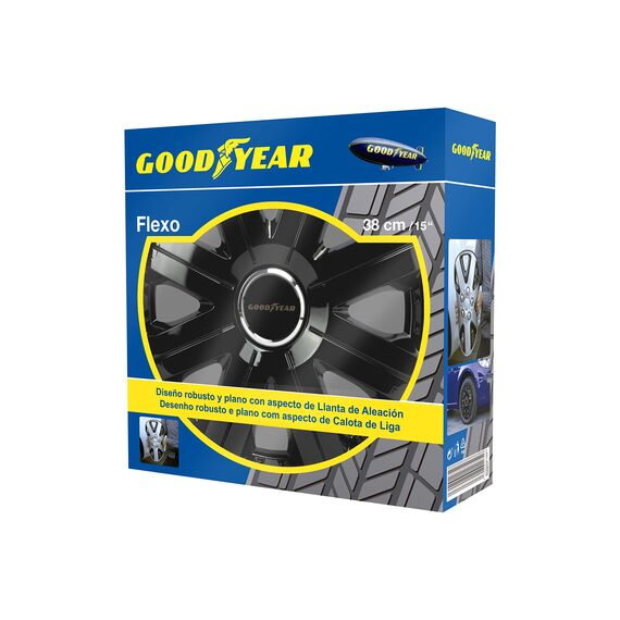 Goodyear Radzierblenden Flexo, Radkappen, 15 Zoll, schwarz, 4 Stück, flexibles Material, für den perfekten Alufelgen-Look