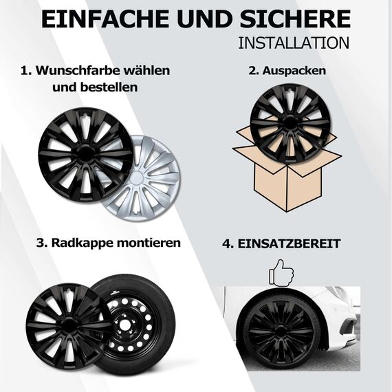 Radkappen 13 Zoll schwarz für Stahlfelgen - Deltanos Radzierblenden in 13-16 Zoll schwarz und Silber