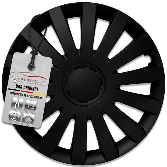 Albrecht 17 Zoll Radkappen schwarz matt für Stahlfelgen - Wind Radzierblenden aus hochwertigem Kunststoff - Langlebige Radblenden in originaler Albrecht Verpackung - Made in EU
