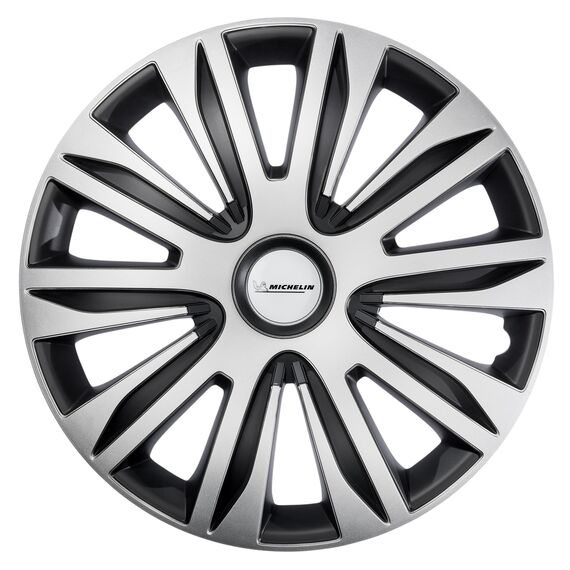 MICHELIN Radkappe MX-ABS 15 Zoll Universal Radzierblende 4er Set Fürs Auto ABS Kunststoff, Schwarz/Silber