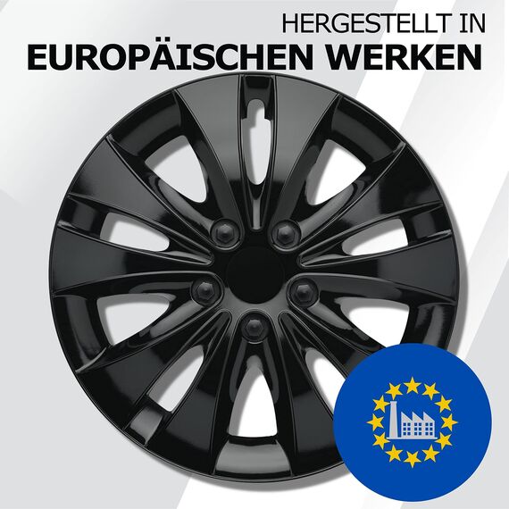 Radkappen 16 Zoll - schwarz Radzierblenden 4er-Set von 13-16 Zoll - Stormer Radblenden für die meisten Automarken und Stahlfelgen - Zierkappen in Schwarz oder Silber - Felgenabdeckung