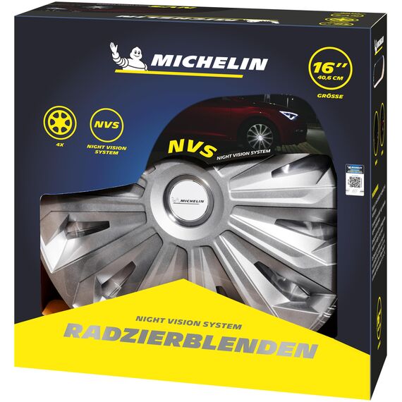 MICHELIN Radkappen MX-MS 16 Zoll Universal Radzierblenden 4er Set Fürs Auto ABS Kunststoff, Silber mit Chromring