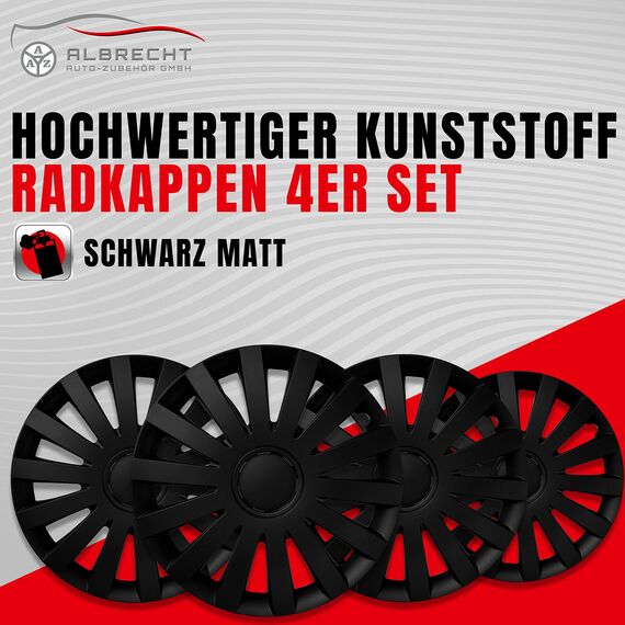 Albrecht 17 Zoll Radkappen schwarz matt für Stahlfelgen - Wind Radzierblenden aus hochwertigem Kunststoff - Langlebige Radblenden in originaler Albrecht Verpackung - Made in EU