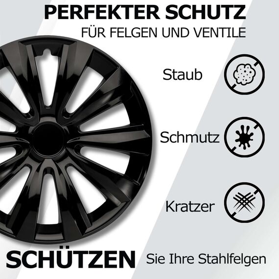 Radkappen 16 Zoll schwarz für Stahlfelgen - Deltanos Radzierblenden in 13-16 Zoll schwarz und Silber