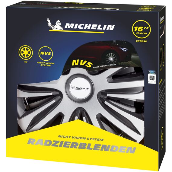 MICHELIN Radkappe MX-ABS 16 Zoll Universal Radzierblende 4er Set Fürs Auto ABS Kunststoff | Schwarz/Silber