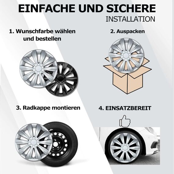 Radkappen 14 Zoll Silber für Stahlfelgen - Deltanos Radzierblenden in 13-16 Zoll schwarz und Silber