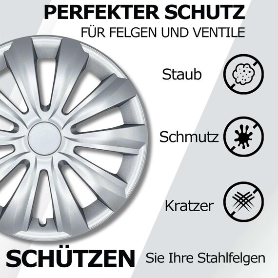 Radkappen 15 Zoll Silber für Stahlfelgen - Deltanos Radzierblenden in 13-16 Zoll schwarz und Silber