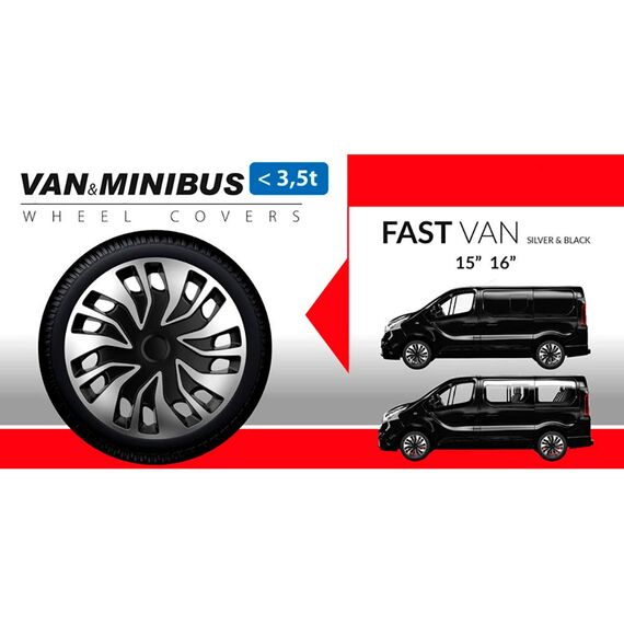 AUTO-STYLE Satz Radzierblenden Fast-VAN 15-Zoll Silber/Schwarz (Sphäre)
