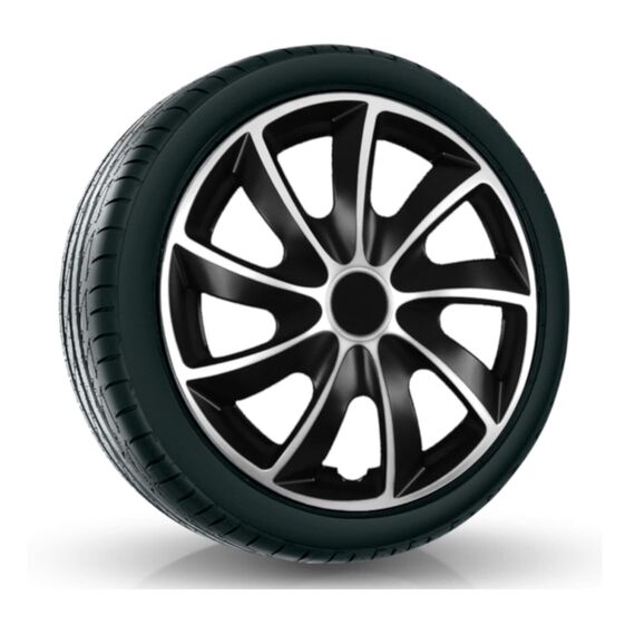 Radkappen Radzierblende 13 14 15 16 17 Zoll Quad Bicolor Silber Schwarz 2 Stück (13 Zoll)