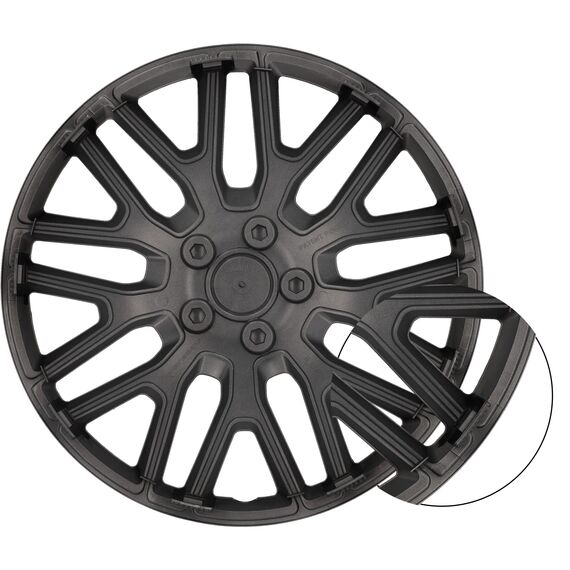 cartrend Radkappen Branch, 14 Zoll, für alle gängigen Stahlfelgen, aus Spezial-ABS-Qualitätskunststoff, schlagfest, zweischichtige Metallic-Lackierung, überlackierbar, schwarz-silber, 4 Stück