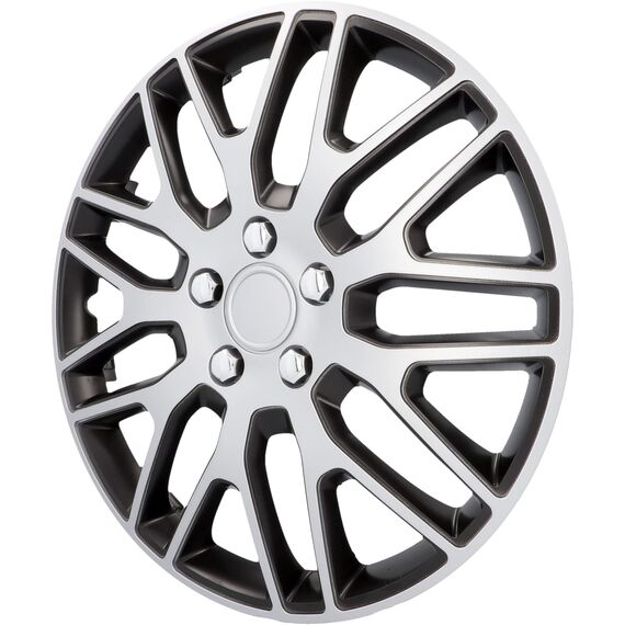 cartrend Radkappen Branch, 14 Zoll, für alle gängigen Stahlfelgen, aus Spezial-ABS-Qualitätskunststoff, schlagfest, zweischichtige Metallic-Lackierung, überlackierbar, schwarz-silber, 4 Stück