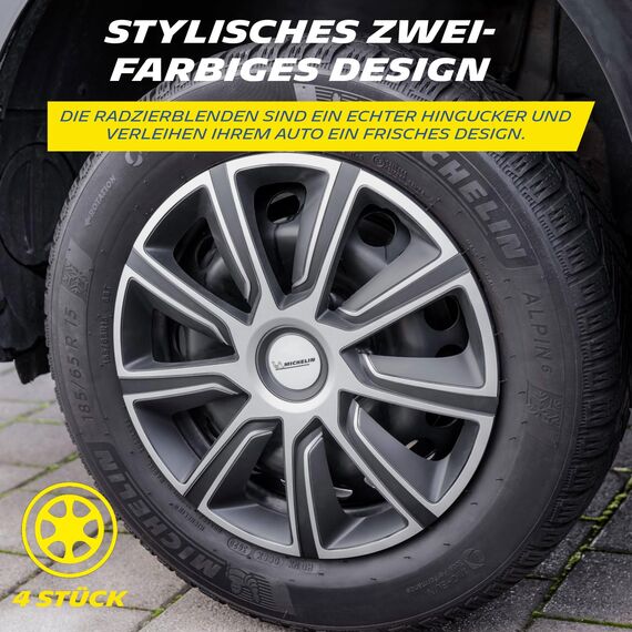 MICHELIN MX-LBS Radkappen 15 Zoll Universal 4er Set ABS Schwarz/Silber