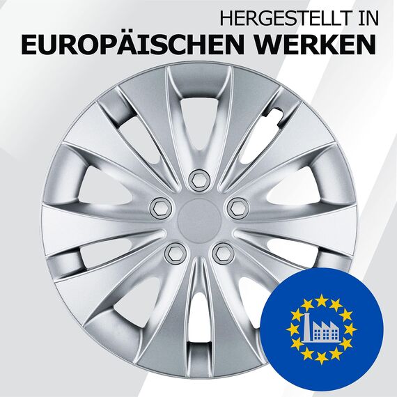 Radkappen 16 Zoll - Silber Radzierblenden 4er-Set von 13-16 Zoll - Stormer Radblenden für die meisten Automarken und Stahlfelgen - Zierkappen in Schwarz oder Silber - Felgenabdeckung für Autofelgen