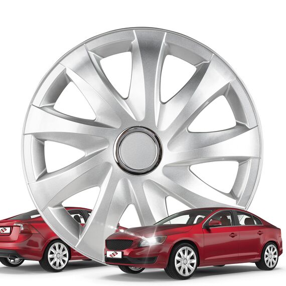 Walser Premium Radkappen Drifter, 4er Set Radkappen Auszeichnung Sehr Gut*, Radzierblenden 16 Zoll, Radblenden für Alufelgen Stahlfelgen, Auto Radzierblende Silber - Made in Europe