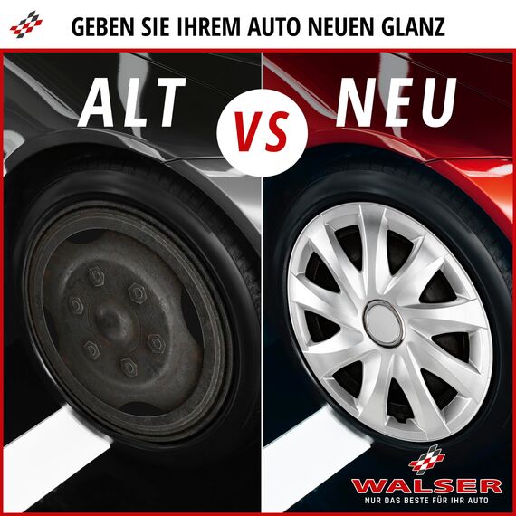 WALSER Premium Radkappen Turbine Graphite, 4er Set Radkappen Auszeichnung Sehr Gut*, Radzierblenden 14 Zoll, Radblenden für Alufelgen Stahlfelgen, Auto Radzierblende Graphit - Made in Europe