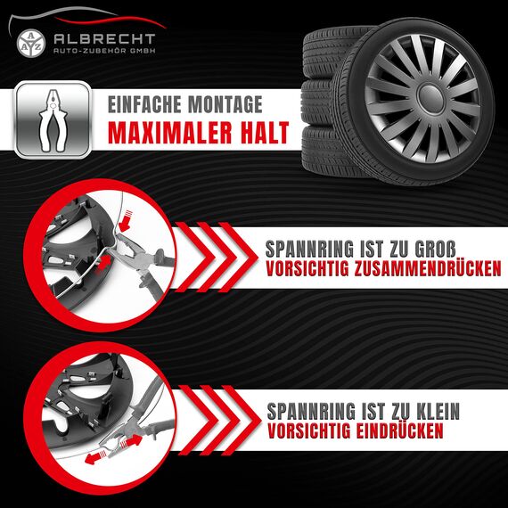 Albrecht 15 Zoll Radkappen grau für Stahlfelgen - Wind Radzierblenden aus hochwertigem Kunststoff - Langlebige Radblenden in originaler Albrecht Verpackung - Made in EU