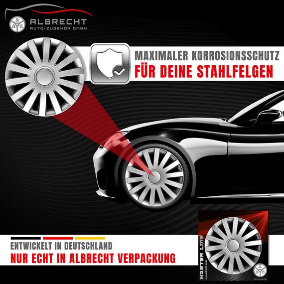 Albrecht 16 Zoll Radkappen Silber für Stahlfelgen - Wind Radzierblenden aus hochwertigem Kunststoff - Langlebige Radblenden in originaler Albrecht Verpackung - Made in EU