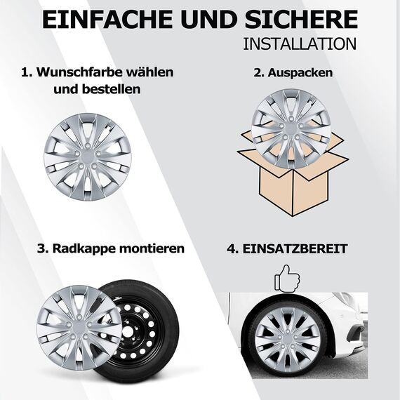 Radkappen 13 Zoll - Silberne Radzierblenden 4er-Set - Stormer Radblenden für die meisten Stahlfelgen - Zierkappen in Schwarz oder Silber - Felgenabdeckung für Autofelgen