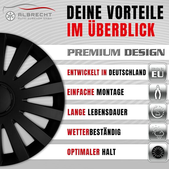 Albrecht 14 Zoll Radkappen schwarz matt für Stahlfelgen - Wind Radzierblenden aus hochwertigem Kunststoff - Langlebige Radblenden in originaler Albrecht Verpackung - Made in EU