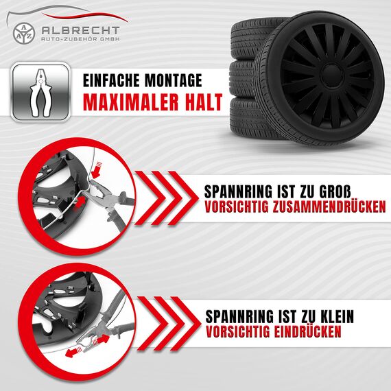 Albrecht 16 Zoll Radkappen schwarz matt für Stahlfelgen - Wind Radzierblenden aus hochwertigem Kunststoff - Langlebige Radblenden in originaler Albrecht Verpackung - Made in EU