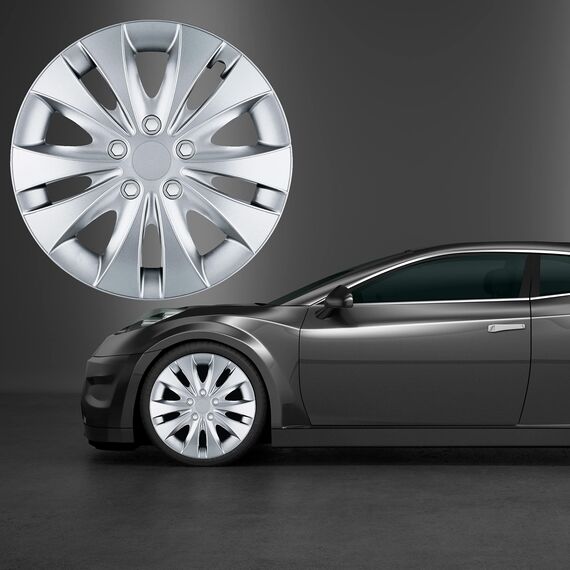 Radkappen 16 Zoll - Silber Radzierblenden 4er-Set von 13-16 Zoll - Stormer Radblenden für die meisten Automarken und Stahlfelgen - Zierkappen in Schwarz oder Silber - Felgenabdeckung für Autofelgen