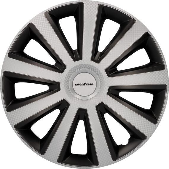 Goodyear Auto Radzierblenden Radkappen Radblenden „Memphis Carbon“, 4er Set, 35 cm (14 Zoll), Schwarz/Silber