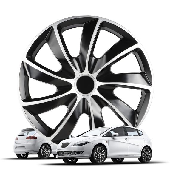 WALSER Premium Radkappen Aero Bicolor, 4er Set Radkappen Auszeichnung Sehr Gut*, Radzierblenden 15 Zoll, Radblenden für Alufelgen Stahlfelgen, Auto Radzierblende schwarz Silber - Made in Europe