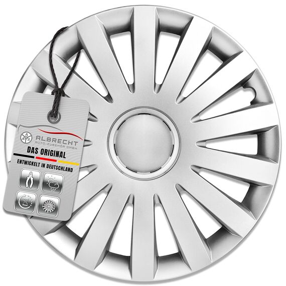 Albrecht 15 Zoll Radkappen Silber für Stahlfelgen - Wind Radzierblenden aus hochwertigem Kunststoff - Langlebige Radblenden in originaler Albrecht Verpackung - Made in EU