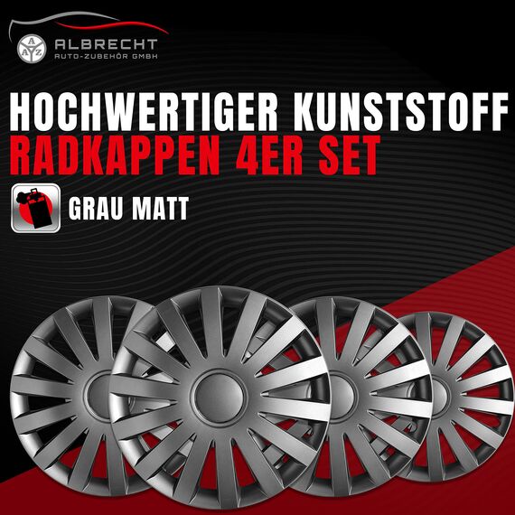 Albrecht 14 Zoll Radkappen grau für Stahlfelgen - Wind Radzierblenden aus hochwertigem Kunststoff - Langlebige Radblenden in originaler Albrecht Verpackung - Made in EU