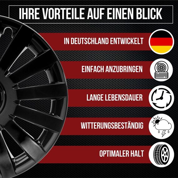 Albrecht 14 Zoll Radkappen schwarz für Stahlfelgen - Wind Radzierblenden aus hochwertigem Kunststoff - Langlebige Radblenden in originaler Albrecht Verpackung - Made in EU