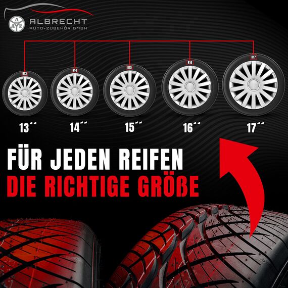Albrecht 17 Zoll Radkappen Silber für Stahlfelgen - Wind Radzierblenden aus hochwertigem Kunststoff - Langlebige Radblenden in originaler Albrecht Verpackung - Made in EU