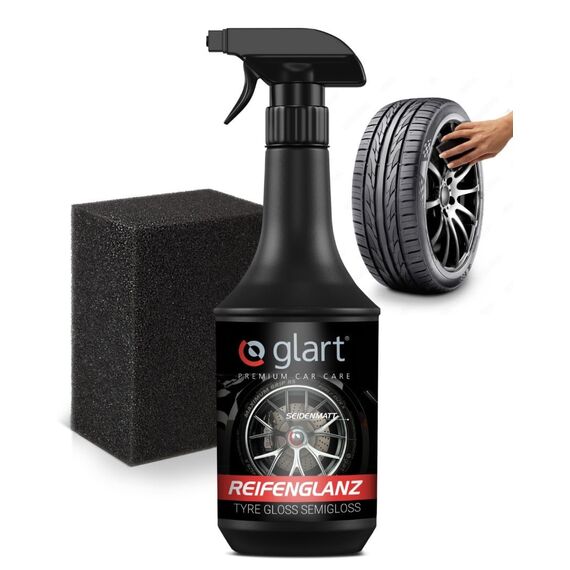 Glart 451RK Reifenglanzspray 1000 ml mit Schwamm – seidenmattes Finish – Reifenpflege mit UV-Schutz – schwarz auffrischend – für Auto, Wohnmobil, Motorrad – für Gummi und Kunststoff