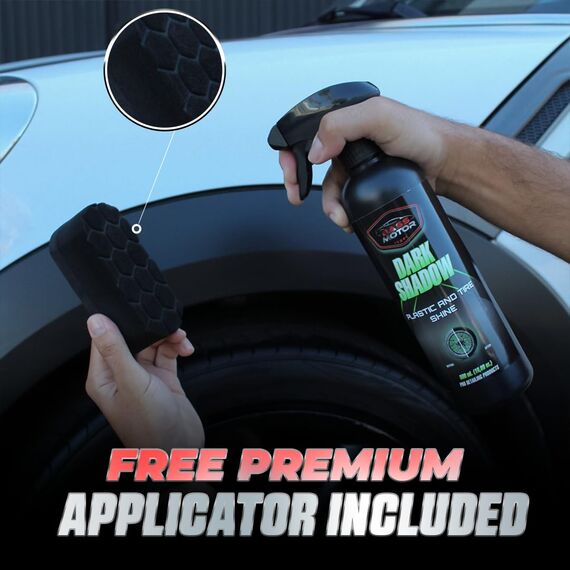 BassMotor Kunststoff- und Reifenpolitur für Auto, Motorrad, altes Gummi. Bringt Glanz zurück, für innen/außen. Dark Shadow 500ml + Premium Schwamm.